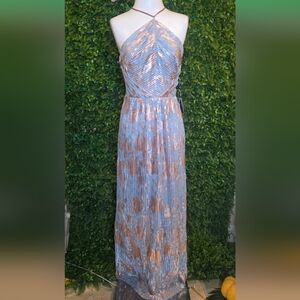 Adrianna Papell Elegant Blue and Gold Maxi Dress